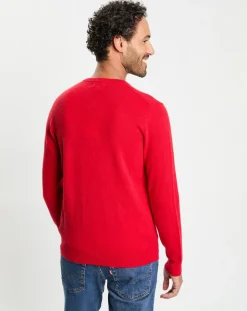 Pull 100% Cachemire col V Uni Nachve rouge