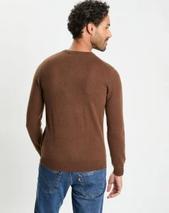 Pull 100% Cachemire col V Uni Nachve marron
