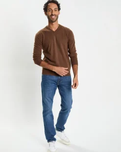 Pull 100% Cachemire col V Uni Nachve marron