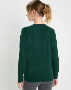 Pull 100% Cachemire Col V Zocon vert sapin