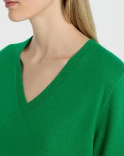 Pull 100% Cachemire Col V Zocon vert emeraude