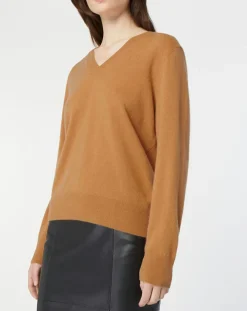 Pull 100% Cachemire Col V Zocon camel