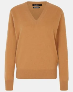 Pull 100% Cachemire Col V Zocon camel