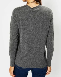 Pull 100% Cachemire Fabri col rond gris foncé