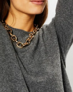 Pull 100% Cachemire Fabri col rond gris foncé