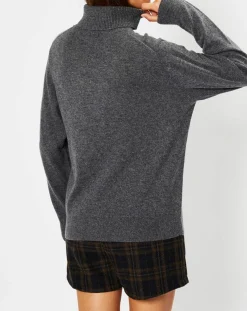 Pull 100% Cachemire Fobra col roulé gris moyen