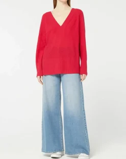 Pull 100% Cachemire Frani col V rose foncé