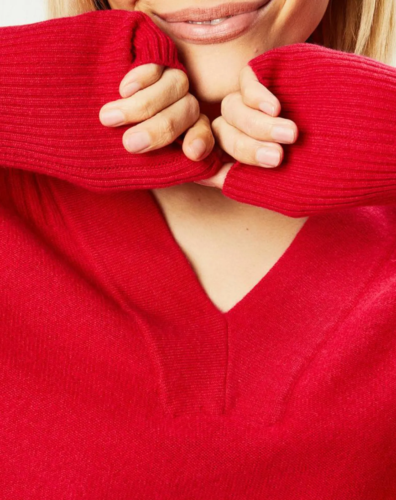 Pull 100% Cachemire Frani col V rose foncé