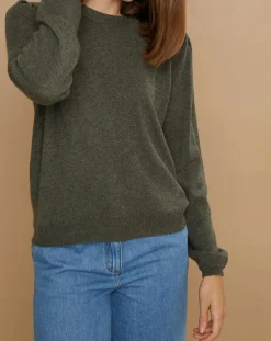 Pull 100% Cachemire Ines col rond tressé kaki grisé
