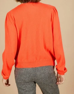 Pull 100% Cachemire Ines col rond tressé corail fluo