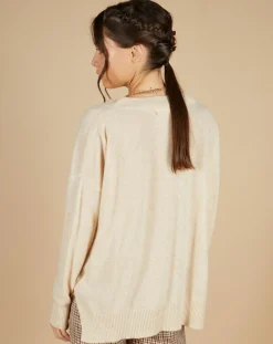 Pull 100% Cachemire Iris Col V profond oversize blé