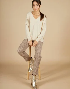 Pull 100% Cachemire Iris Col V profond oversize blé