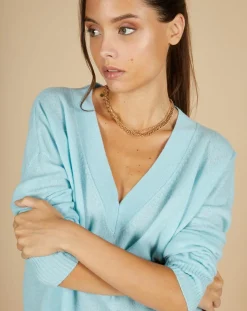 Pull 100% Cachemire Iris Col V profond oversize océan