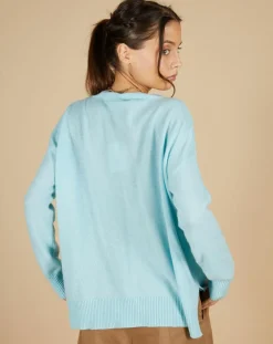 Pull 100% Cachemire Iris Col V profond oversize océan