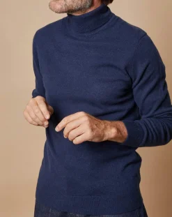 Pull 100% Cachemire Jim col roulé bleu marine