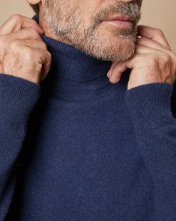 Pull 100% Cachemire Jim col roulé bleu marine