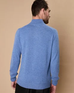Pull 100% Cachemire John col camionneur bleu denim/gris