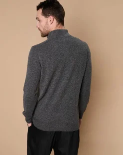 Pull 100% Cachemire John col camionneur gris anthracite/marine