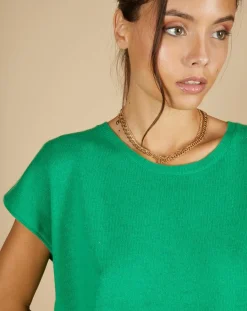 Pull 100% Cachemire Laurène manches courtes émeraude