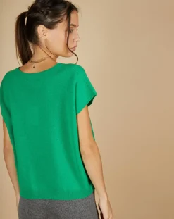 Pull 100% Cachemire Laurène manches courtes émeraude