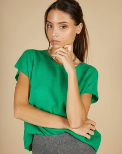 Pull 100% Cachemire Laurène manches courtes émeraude
