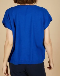 Pull 100% Cachemire Laurène manches courtes bleu électrique