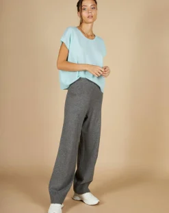 Pull 100% Cachemire Laurène manches courtes bleu océan