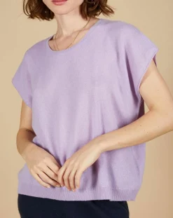 Pull 100% Cachemire Laurène manches courtes lavande