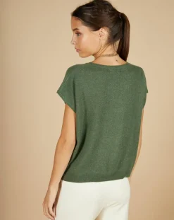 Pull 100% Cachemire Laurène manches courtes kaki