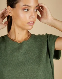 Pull 100% Cachemire Laurène manches courtes kaki