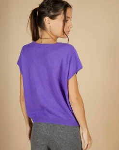 Pull 100% Cachemire Laurène manches courtes violet