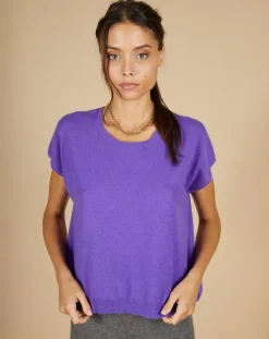 Pull 100% Cachemire Laurène manches courtes violet