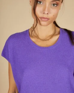 Pull 100% Cachemire Laurène manches courtes violet