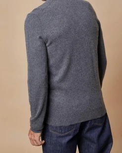 Pull 100% Cachemire Lucien col V gris foncé