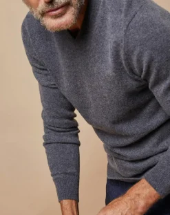 Pull 100% Cachemire Lucien col V gris foncé