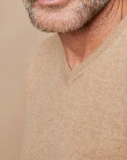 Pull 100% Cachemire Lucien col V beige