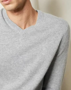 Pull 100% Cachemire Lucien col V gris clair