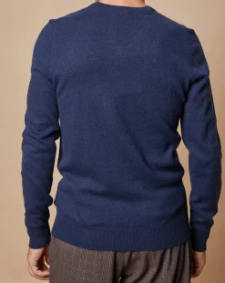 Pull 100% Cachemire Lucien col V bleu marine