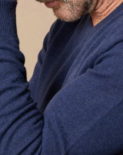 Pull 100% Cachemire Lucien col V bleu marine