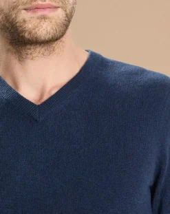 Pull 100% Cachemire Lucien col V bleu marine