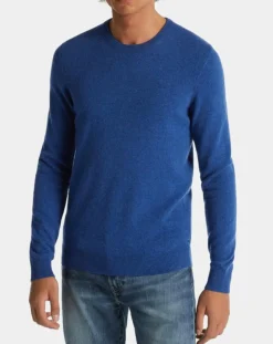 Pull 100% Cachemire Machron col rond bleu