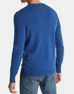 Pull 100% Cachemire Machron col rond bleu