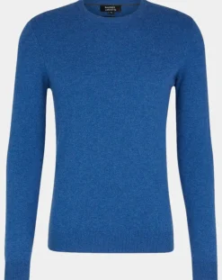 Pull 100% Cachemire Machron col rond bleu