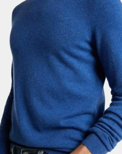 Pull 100% Cachemire Machron col rond bleu
