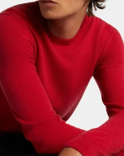Pull 100% Cachemire Machron col rond rouge