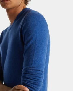Pull 100% Cachemire Machve col V bleu
