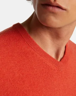 Pull 100% Cachemire Machve col V orange