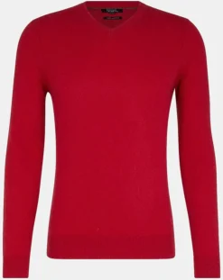 Pull 100% Cachemire Machve col V rouge