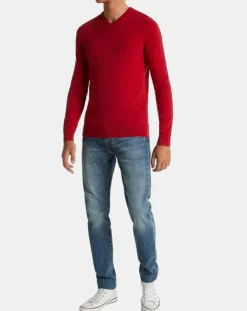 Pull 100% Cachemire Machve col V rouge