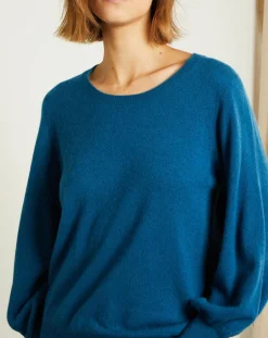 Pull 100% Cachemire Manches Ballon Angelina Col rond pétrole